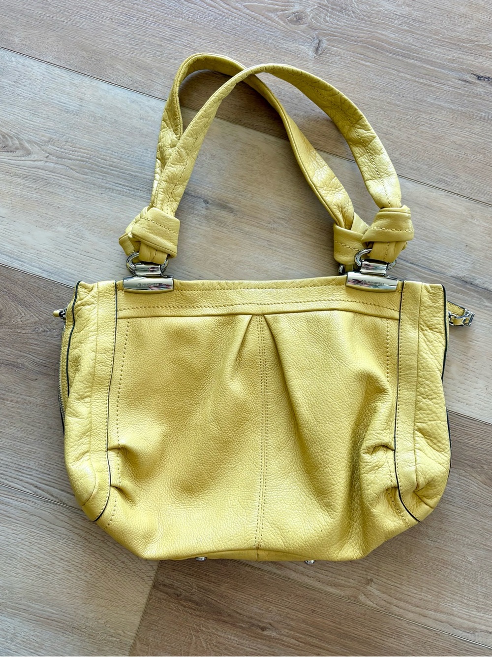 b. makowsky butter yellow shoulder bag, satin lining